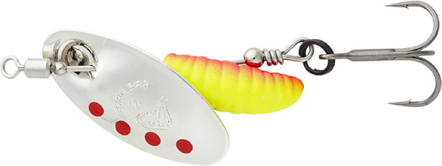 SAVAGE GEAR Třpytka Grub Spinner Silver Red Yellow #0 2,2g