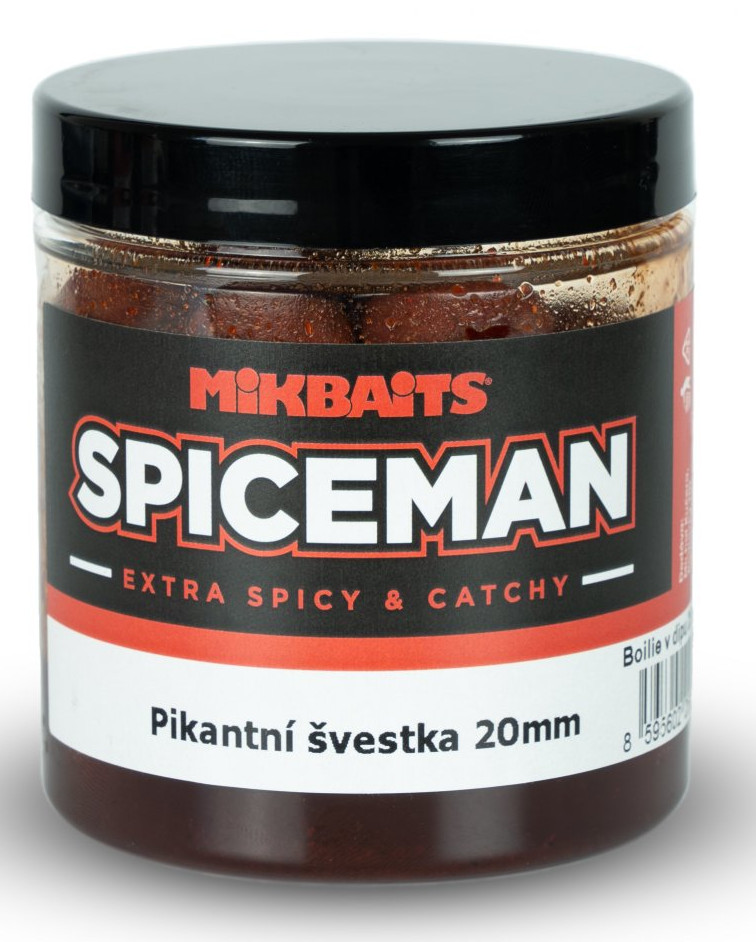 MIKBAITS Boilie v dipu Spiceman Pikantní švestka 250ml 20mm