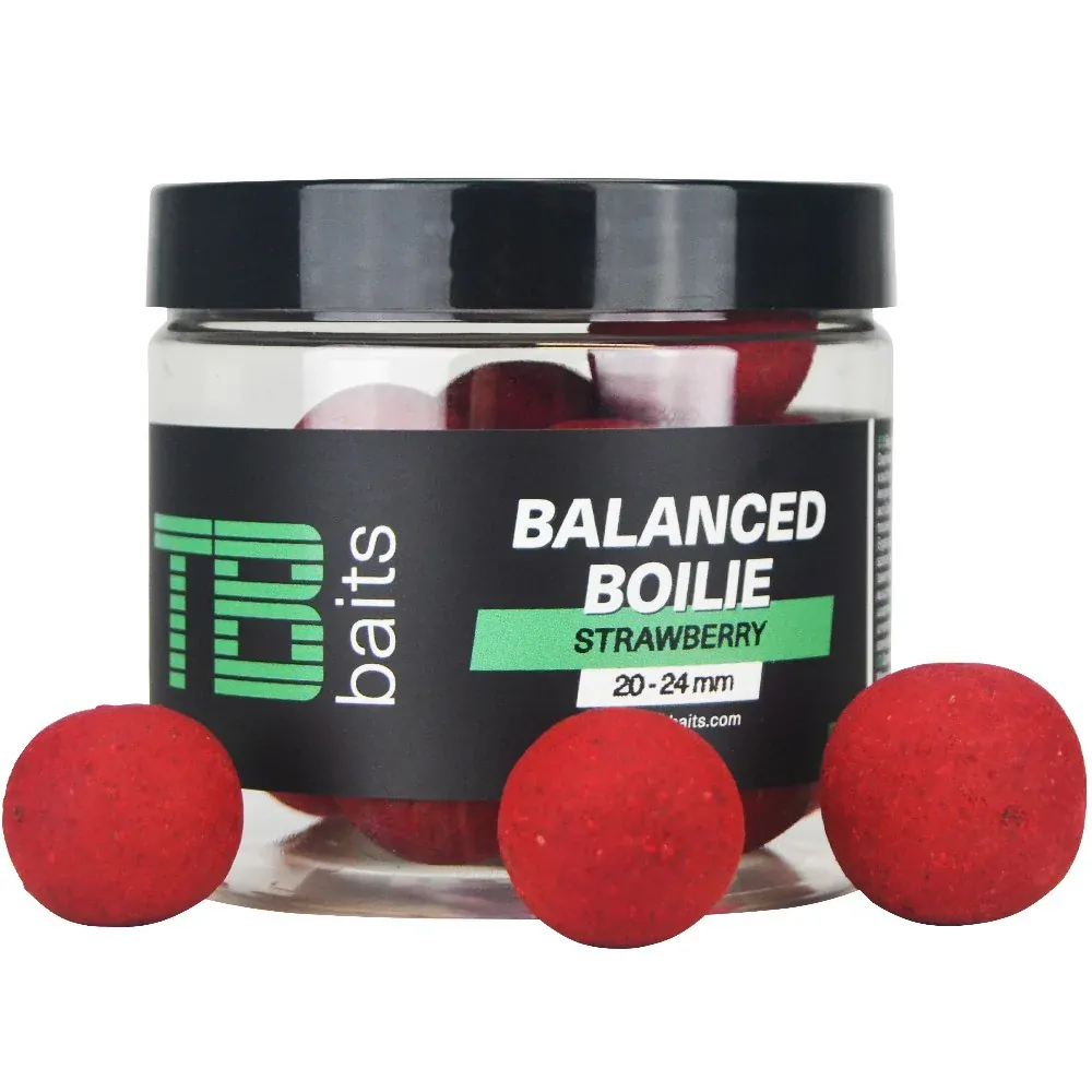 TB BAITS Vyvážené boilie Balanced + Atraktor Strawberry 100g 20-24mm