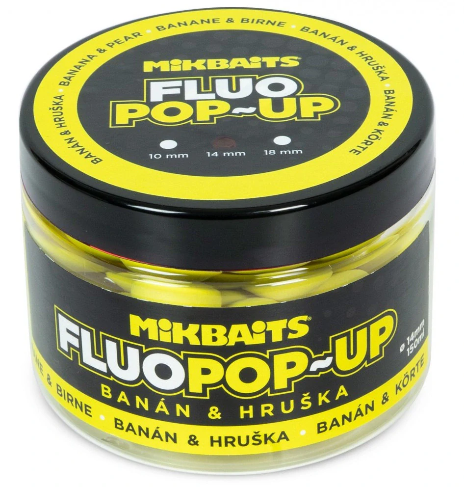 MIKBAITS Plovoucí Fluo boilie Banán Hruška 150ml 14mm