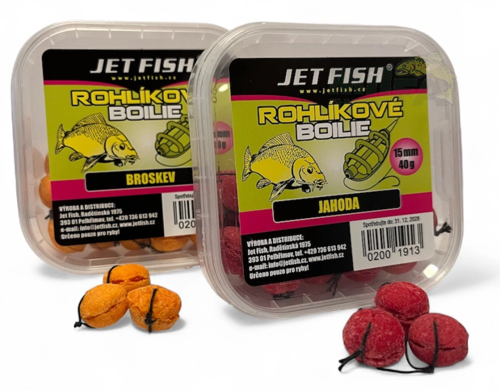 JET FISH Rohlíkové boilies Jahoda 15mm 40g