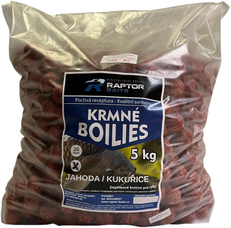 RAPTOR BAITS Krmné boilies Jahoda Kukuřice 5kg 24mm