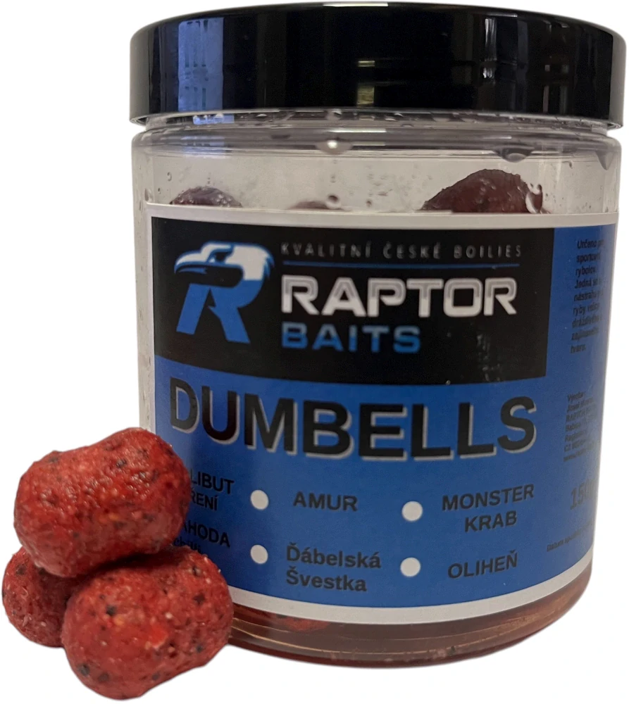RAPTOR BAITS Dumbells v dipu Ďábelská švestka 150g