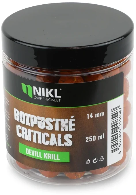 NIKL Rozpustné Criticals boilie Devill Krill 250ml 14mm