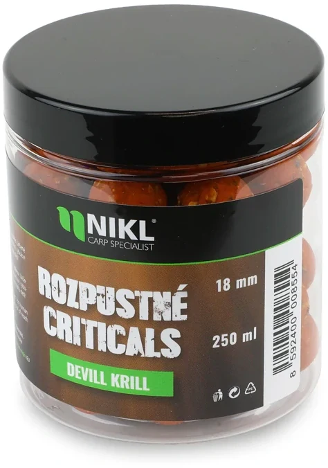 NIKL Rozpustné Criticals boilie Devill Krill 250ml 18mm