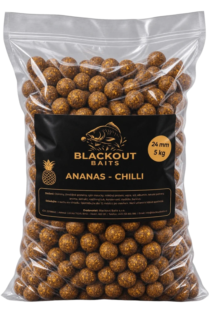 BLACKOUT BAITS Krmné boilies Ananas Chilli 5kg 24mm
