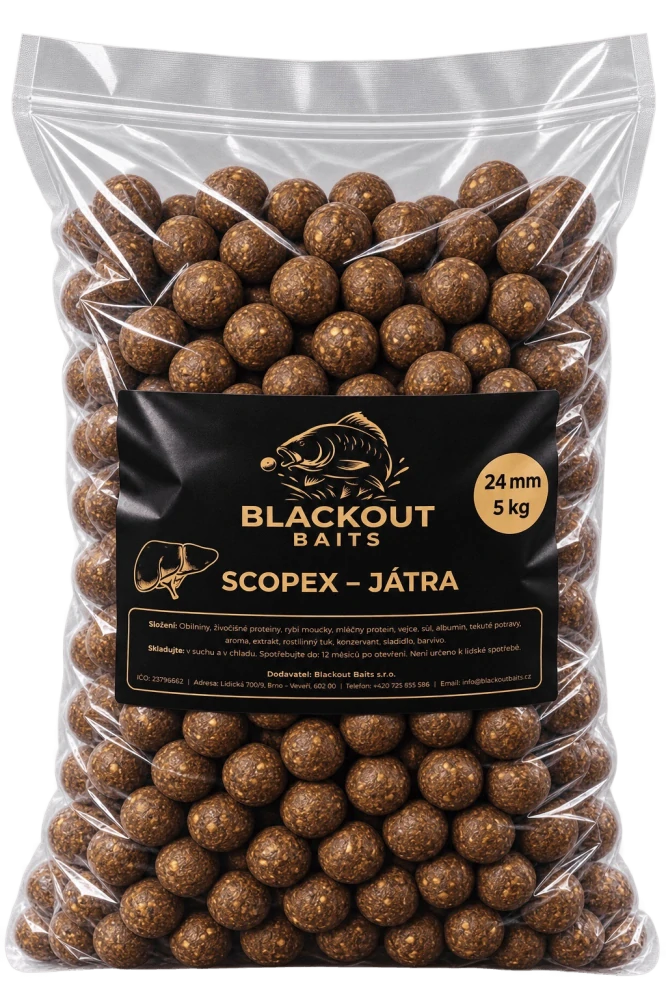 BLACKOUT BAITS Krmné boilies Scopex Játra 5kg 24mm
