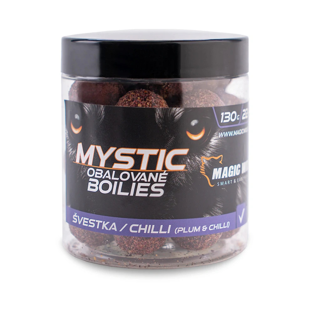 MAGIC WOLF Obalované boilies Mystic Švestka Chilli 130g 26mm