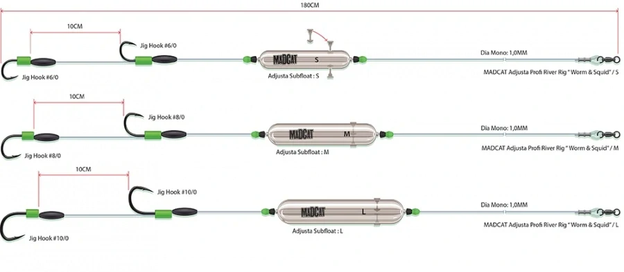 MADCAT Návazec Adjusta Profi River Rig Worm&Squid #M