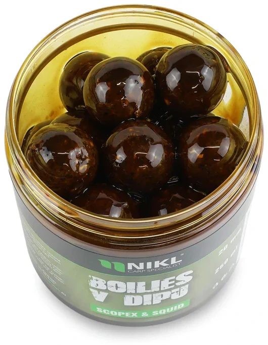 NIKL Boilies v dipu Scopex & Squid 250ml 20mm