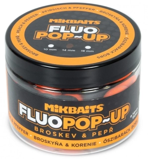 MIKBAITS Plovoucí Fluo boilie Broskev Pepř 150ml 14mm