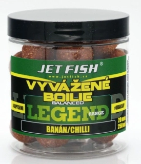 JET FISH Vyvážené boilie Legend Range Banán Chilli 250ml 20mm