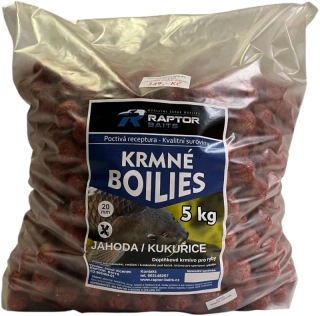 RAPTOR BAITS Krmné boilies Jahoda Kukuřice 5kg 20mm