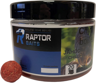 RAPTOR BAITS Chytací boilies v dipu Jahoda Chilli 250g 20mm