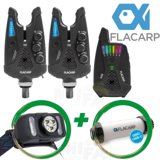 AKCE FLACARP Sada signalizátorů 2+1 X8 + RX8 + nabijecí čelovka HL4RX + LED světlo FL7