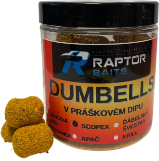 RAPTOR BAITS Dumbells v praškové dipu Scopex 250ml