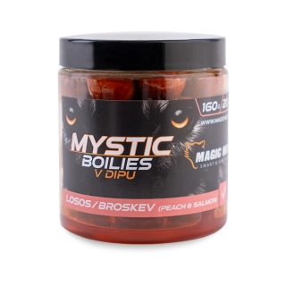 MAGIC WOLF Boilies v dipu Mystic Losos Broskev 160g 20mm